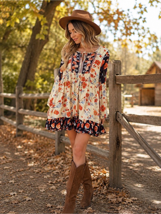 Patrons of Peace Dresses & Skirts - Patrons of Peace Floral Boho Peasant Mini Dress S Rayon Festival Cottagecore